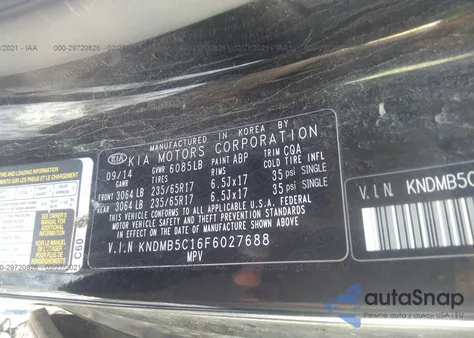 2015 Kia Sedona Lx из США, поврежденный, VIN KNDMB5C16F6027688